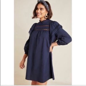 Maeve by Anthropologie Navy Blue Lace Trim Mini Dress